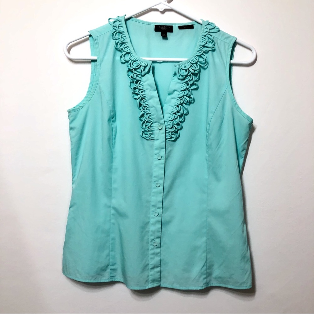 Talbots Sleeveless Button Down Blouse Aqua Sz 6P